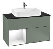 Тумба под раковину Villeroy & Boch Finion 100х50,1 см с подсветкой МДФ оливковый матовый лак/стекло черное матовое G362GFGM