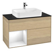 Тумба под раковину Villeroy & Boch Finion 100х50,1 см с подсветкой МДФ шпон дуба/стекло черное матовое G362GFPC