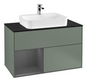 Тумба под раковину Villeroy & Boch Finion 100х50,1 см с подсветкой МДФ оливковый матовый лак/стекло черное матовое G362GKGM