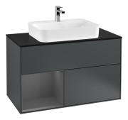 Тумба под раковину Villeroy & Boch Finion 100х50,1 см с подсветкой МДФ темно-синий матовый лак/стекло черное матовое G362GKHG