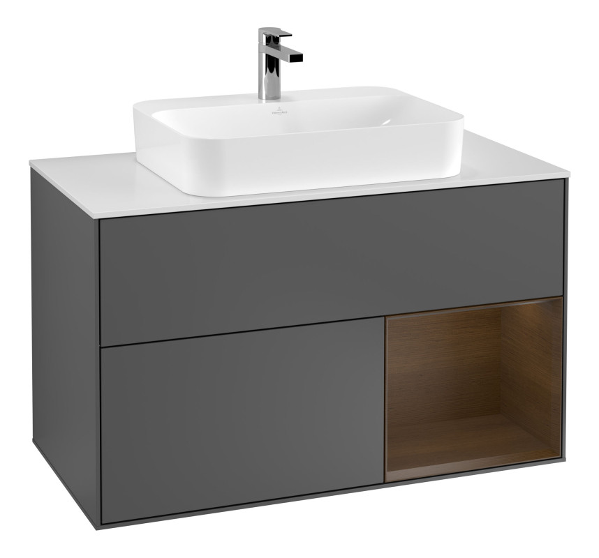 Тумба под раковину Villeroy & Boch Finion 100х50,1 см с подсветкой МДФ антрацит матовый лак/стекло белое матовое F371GNGK