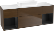 Тумба под раковину Villeroy & Boch Finion 160х50,1 см с подсветкой МДФ шпон грецкого ореха/стекло белое матовое F741PDGN