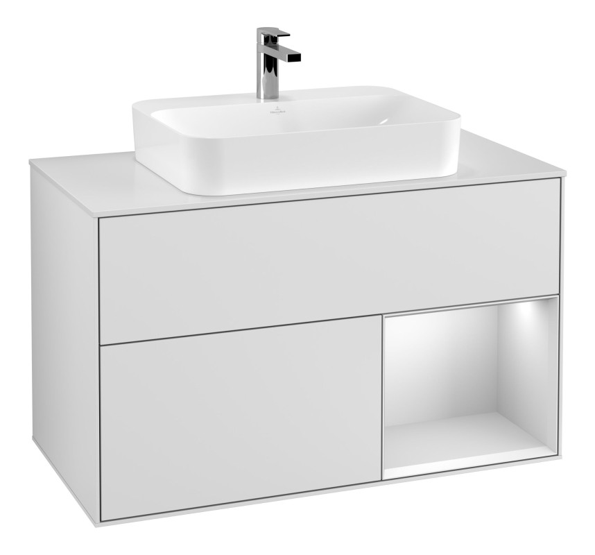 Тумба под раковину Villeroy & Boch Finion 100х50,1 см с подсветкой МДФ белый матовый лак/стекло белое матовое F371MTMT