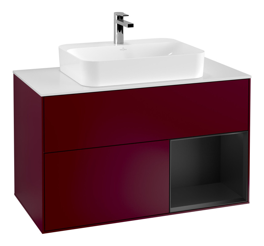 Тумба под раковину Villeroy & Boch Finion 100х50,1 см с подсветкой МДФ пион матовый лак/стекло белое матовое F371PDHB