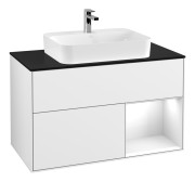 Тумба под раковину Villeroy & Boch Finion 100х50,1 см с подсветкой МДФ глянцевый белый лак/стекло черное матовое F372GFGF