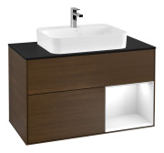 Тумба под раковину Villeroy & Boch Finion 100х50,1 см с подсветкой МДФ шпон грецкого ореха/стекло черное матовое F372GFGN