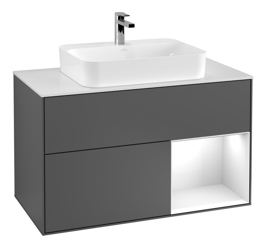 Тумба под раковину Villeroy & Boch Finion 100х50,1 см с подсветкой МДФ антрацит матовый лак/стекло белое матовое F371GFGK