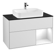 Тумба под раковину Villeroy & Boch Finion 100х50,1 см с подсветкой МДФ белый матовый лак/стекло черное матовое F372GFMT