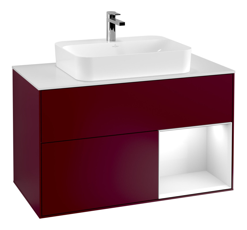 Тумба под раковину Villeroy & Boch Finion 100х50,1 см с подсветкой МДФ пион матовый лак/стекло белое матовое F371GFHB