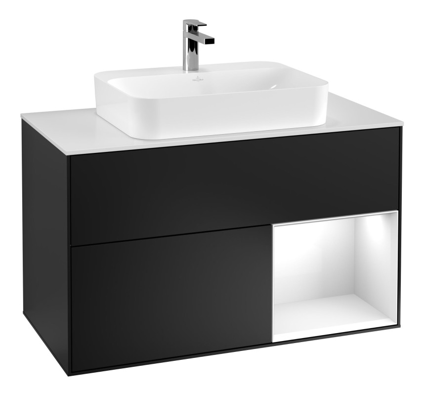 Тумба под раковину Villeroy & Boch Finion 100х50,1 см с подсветкой МДФ черный матовый лак/стекло белое матовое F371GFPD