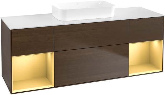 Тумба під раковину Villeroy & Boch Finion 160х50,1 см із підсвічуванням МДФ шпон волоського горіха/скло біле матове F741HFGN