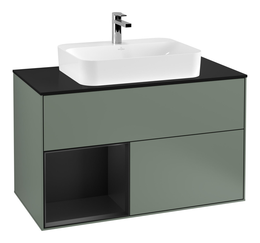 Тумба под раковину Villeroy & Boch Finion 100х50,1 см с подсветкой МДФ оливковый матовый лак/стекло черное матовое G362PDGM