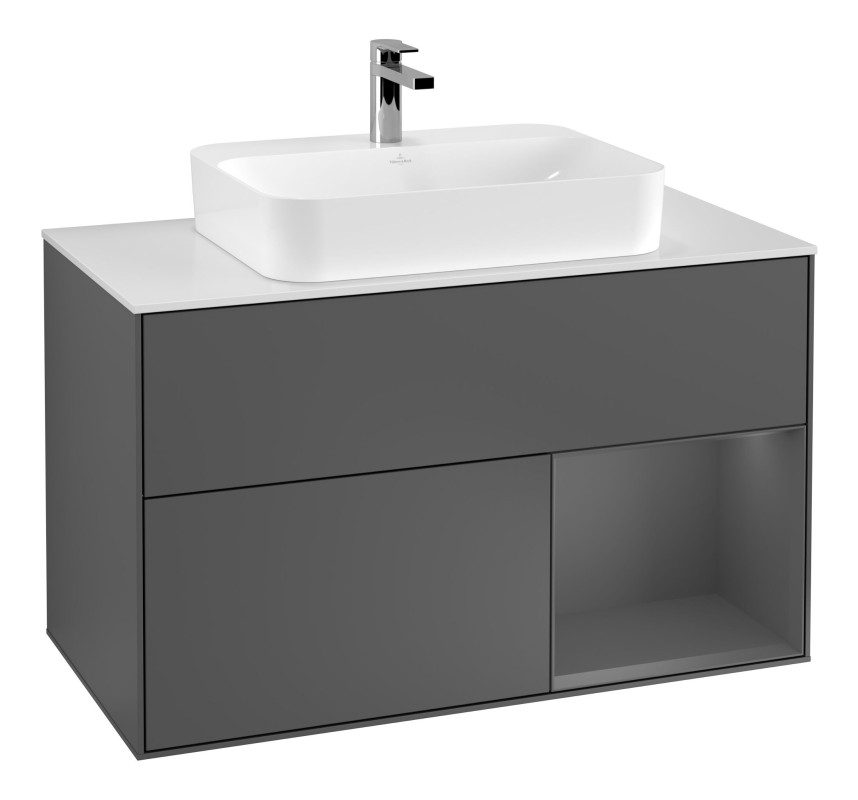 Тумба під раковину Villeroy & Boch Finion 100х50,1 см з підсвічуванням МДФ антрацит матовий лак/скло біле матове F371GKGK