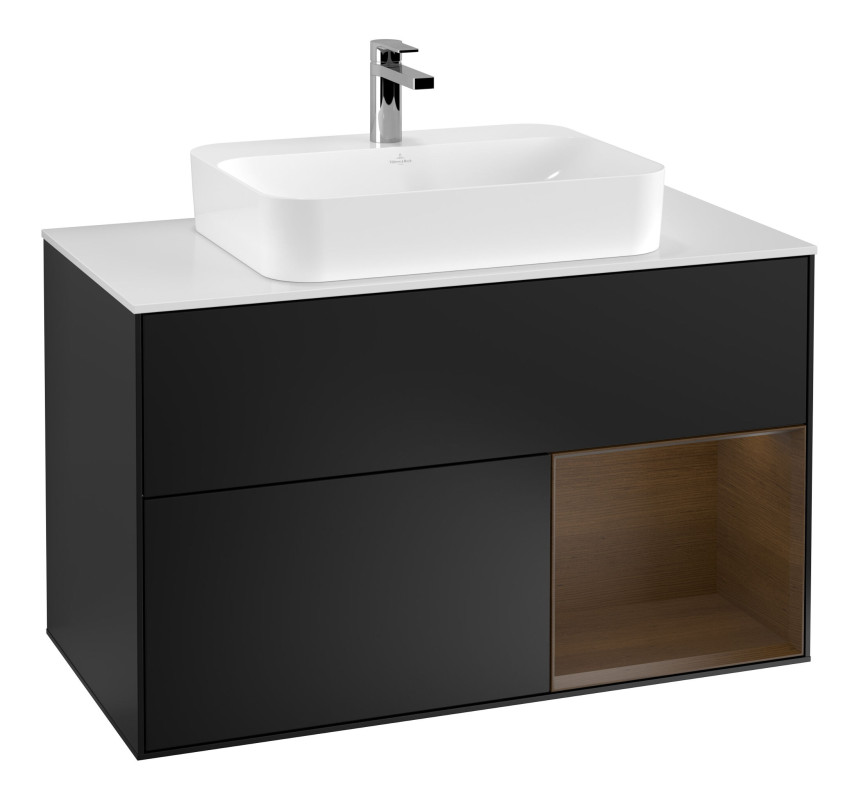 Тумба под раковину Villeroy & Boch Finion 100х50,1 см с подсветкой МДФ черный матовый лак/стекло белое матовое F371GNPD