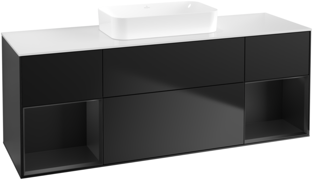 Тумба під раковину Villeroy & Boch Finion 160х50,1 см із підсвічуванням МДФ чорний матовий лак/скло біле матове F741PDPD