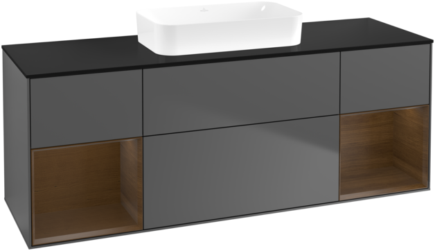 Тумба под раковину Villeroy & Boch Finion 160х50,1 см с подсветкой МДФ антрацит матовый лак/стекло черное матовое F742GNGK