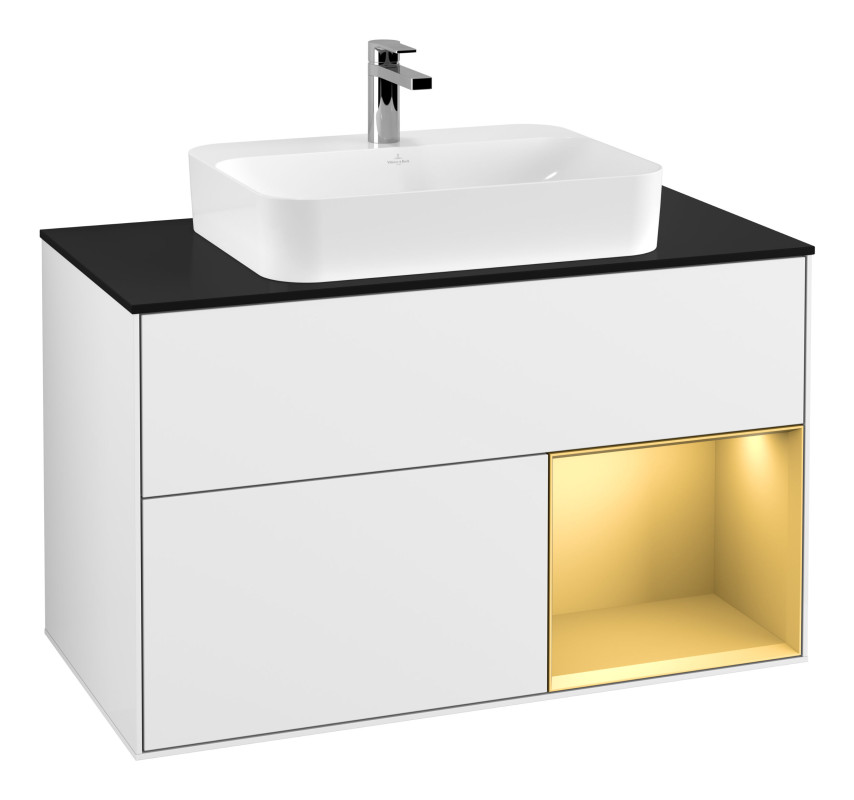 Тумба под раковину Villeroy & Boch Finion 100х50,1 см с подсветкой МДФ глянцевый белый лак/стекло черное матовое F372HFGF