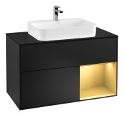 Тумба под раковину Villeroy & Boch Finion 100х50,1 см с подсветкой МДФ черный матовый лак/стекло черное матовое F372HFPD