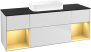 Тумба под раковину Villeroy & Boch Finion 160х50,1 см с подсветкой МДФ белый матовый лак/стекло черное матовое F742HFMT