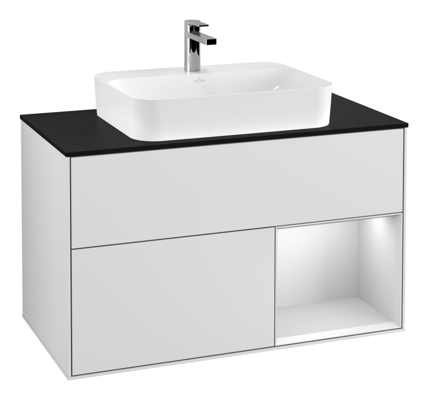 Тумба под раковину Villeroy & Boch Finion 100х50,1 см с подсветкой МДФ белый матовый лак/стекло черное матовое F372MTMT