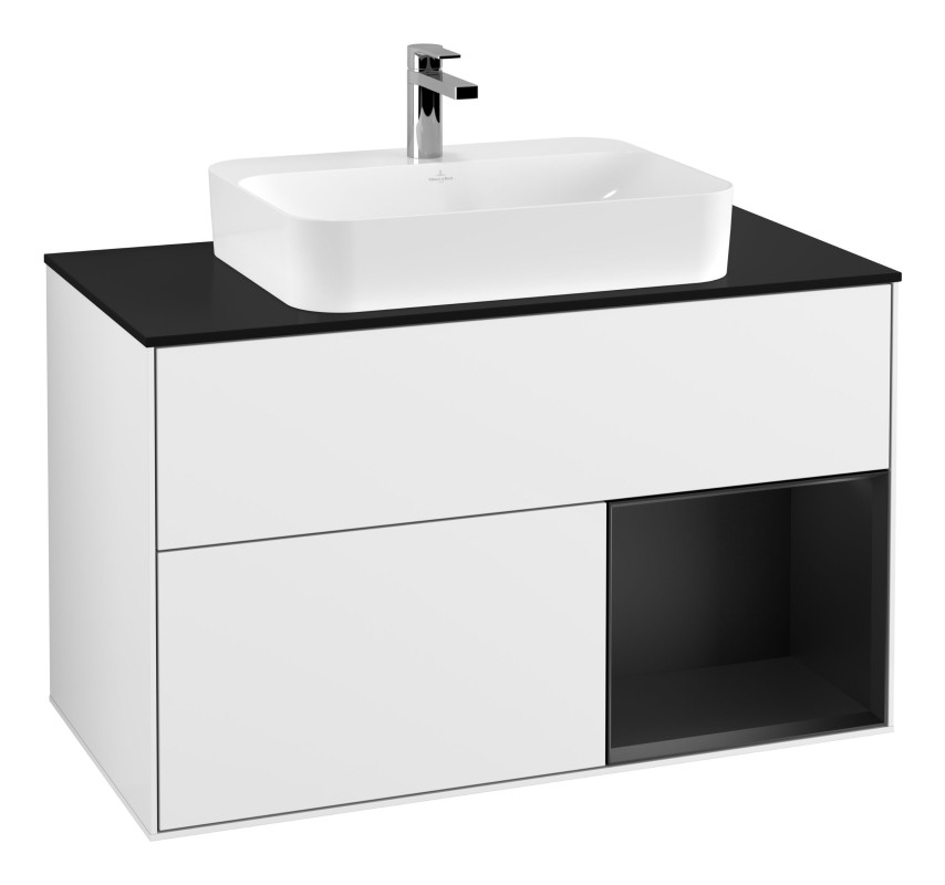 Тумба под раковину Villeroy & Boch Finion 100х50,1 см с подсветкой МДФ глянцевый белый лак/стекло черное матовое F372PDGF