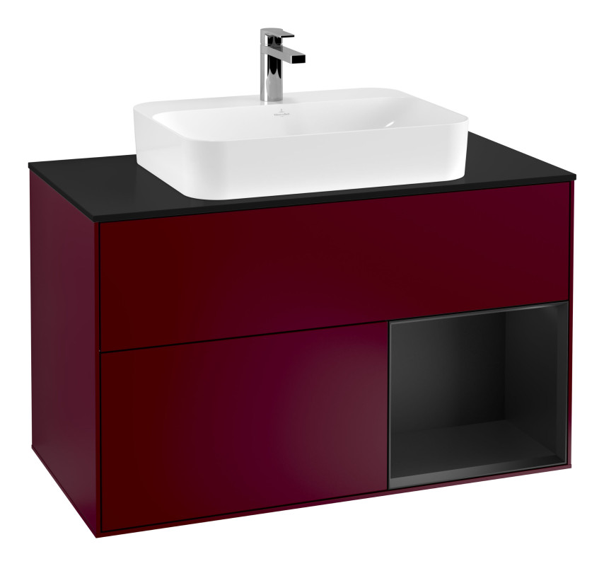 Тумба под раковину Villeroy & Boch Finion 100х50,1 см с подсветкой МДФ пион матовый лак/стекло черное матовое F372PDHB