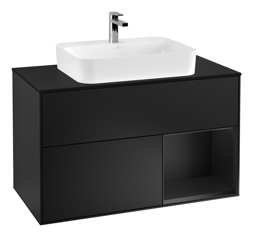 Тумба под раковину Villeroy & Boch Finion 100х50,1 см с подсветкой МДФ черный матовый лак/стекло черное матовое F372PDPD