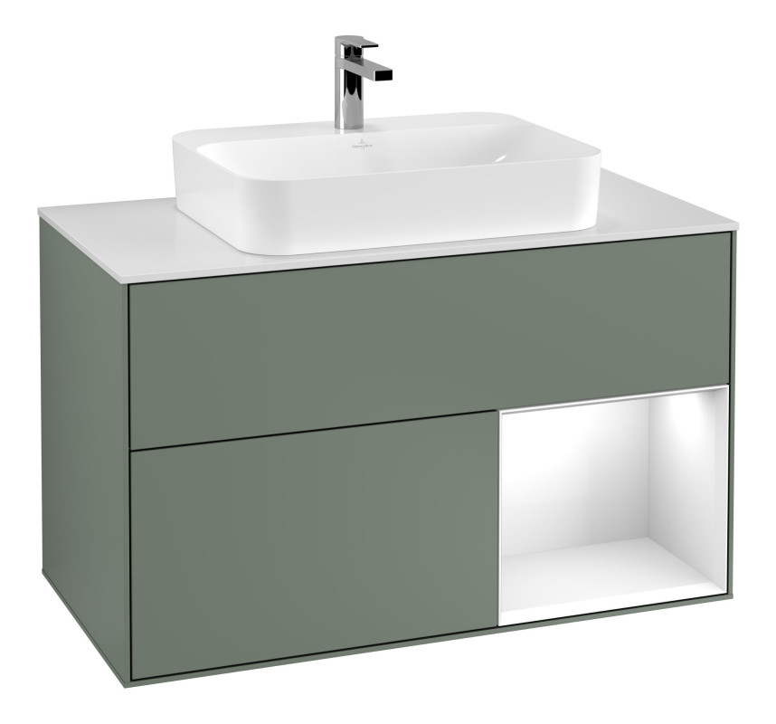 Тумба под раковину Villeroy & Boch Finion 100х50,1 см с подсветкой МДФ оливковый матовый лак/стекло белое матовое F371GFGM