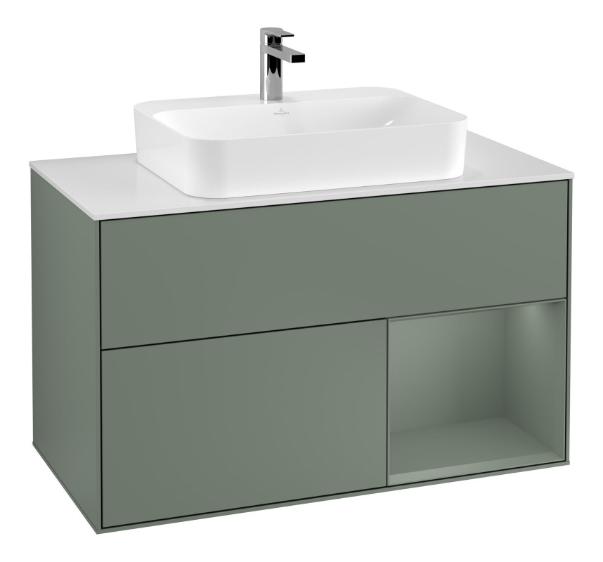 Тумба под раковину Villeroy & Boch Finion 100х50,1 см с подсветкой МДФ оливковый матовый лак/стекло белое матовое F371GMGM