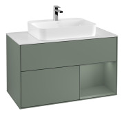 Тумба под раковину Villeroy & Boch Finion 100х50,1 см с подсветкой МДФ оливковый матовый лак/стекло белое матовое F371GMGM