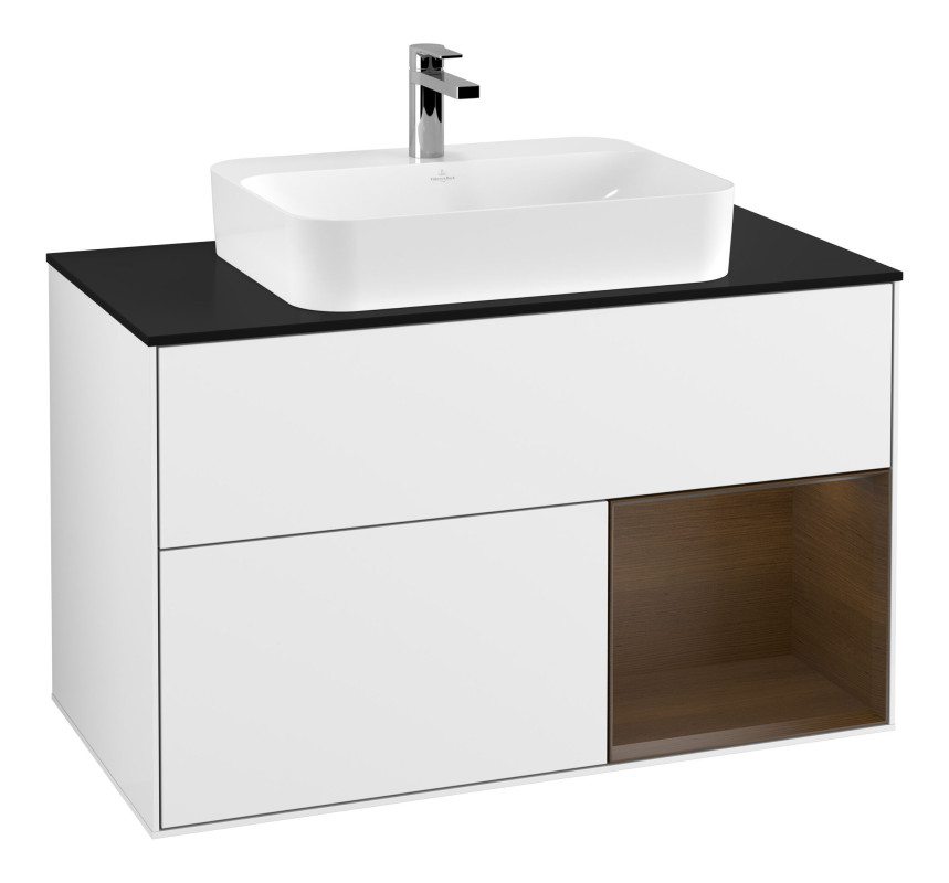 Тумба під раковину Villeroy & Boch Finion 100х50,1 см з підсвіткою МДФ білий глянцевий лак/скло чорне матове F372GNGF