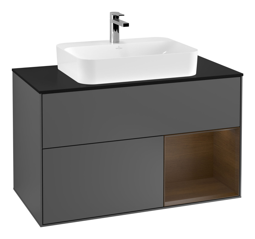 Тумба под раковину Villeroy & Boch Finion 100х50,1 см с подсветкой МДФ антрацит матовый лак/стекло черное матовое F372GNGK