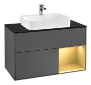 Тумба под раковину Villeroy & Boch Finion 100х50,1 см с подсветкой МДФ антрацит матовый лак/стекло черное матовое F372HFGK