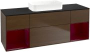 Тумба під раковину Villeroy & Boch Finion 160х50,1 см із підсвічуванням МДФ шпон волоського горіха/скло чорне матове F742HBGN
