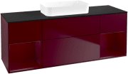 Тумба під раковину Villeroy & Boch Finion 160х50,1 см з підсвічуванням МДФ півонія матовий лак/скло чорне матове F742HBHB