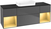 Тумба під раковину Villeroy & Boch Finion 160х50,1 см із підсвічуванням МДФ антрацит матовий лак/скло чорне матове F742HFGK