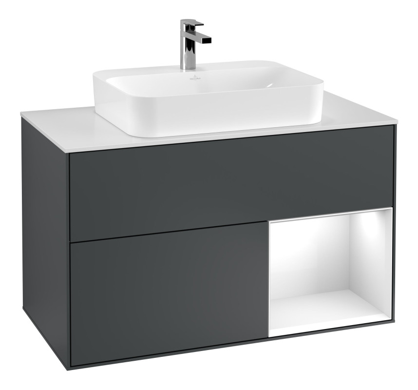 Тумба под раковину Villeroy & Boch Finion 100х50,1 см с подсветкой МДФ темно-синий матовый лак/стекло белое матовое F371GFHG