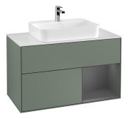 Тумба під раковину Villeroy & Boch Finion 100х50,1 см із підсвічуванням МДФ оливковий матовий лак/скло біле матове F371GKGM