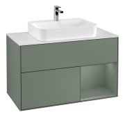 Тумба під раковину Villeroy & Boch Finion 100х50,1 см із підсвічуванням МДФ оливковий матовий лак/скло біле матове F371GMGM