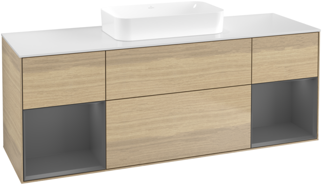 Тумба под раковину Villeroy & Boch Finion 160х50,1 см с подсветкой МДФ шпон дуба/стекло белое матовое F741GKPC