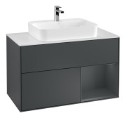 Тумба под раковину Villeroy & Boch Finion 100х50,1 см с подсветкой МДФ темно-синий матовый лак/стекло белое матовое F371HGHG