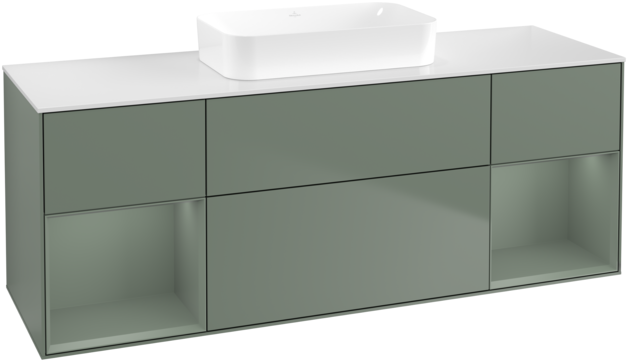 Тумба под раковину Villeroy & Boch Finion 160х50,1 см с подсветкой МДФ оливковый матовый лак/стекло белое матовое F741GMGM