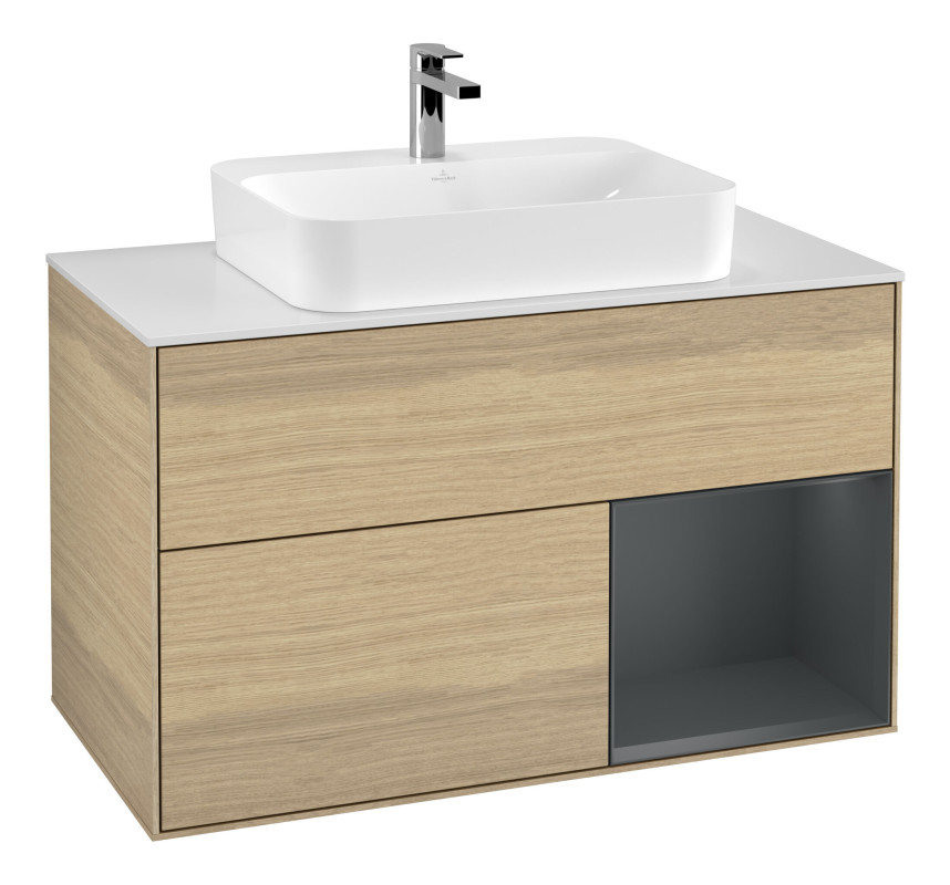 Тумба под раковину Villeroy & Boch Finion 100х50,1 см с подсветкой МДФ шпон дуба/стекло белое матовое F371HGPC