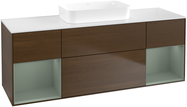 Тумба под раковину Villeroy & Boch Finion 160х50,1 см с подсветкой МДФ шпон грецкого ореха/стекло белое матовое F741GMGN