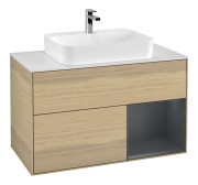 Тумба под раковину Villeroy & Boch Finion 100х50,1 см с подсветкой МДФ шпон дуба/стекло белое матовое F371HGPC