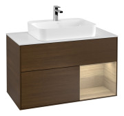 Тумба под раковину Villeroy & Boch Finion 100х50,1 см с подсветкой МДФ шпон грецкого ореха/стекло белое матовое F371PCGN