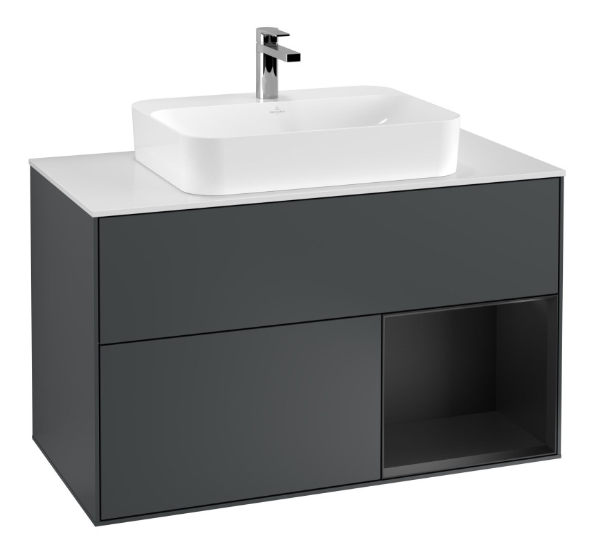 Тумба под раковину Villeroy & Boch Finion 100х50,1 см с подсветкой МДФ темно-синий матовый лак/стекло белое матовое F371PDHG