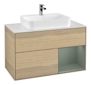 Тумба под раковину Villeroy & Boch Finion 100х50,1 см с подсветкой МДФ шпон дуба/стекло белое матовое F371GMPC