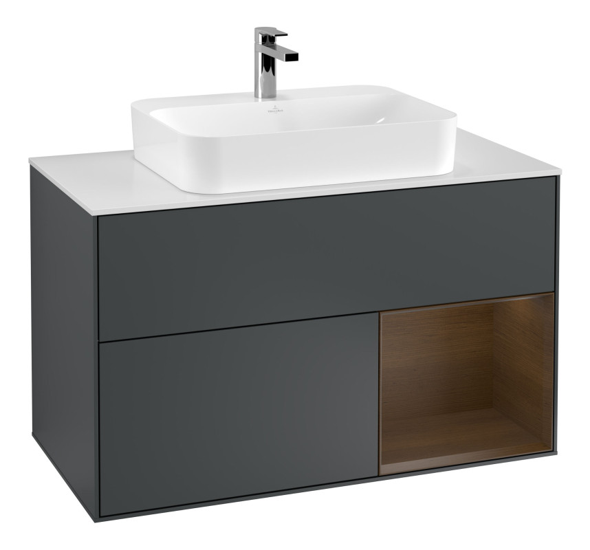 Тумба под раковину Villeroy & Boch Finion 100х50,1 см с подсветкой МДФ темно-синий матовый лак/стекло белое матовое F371GNHG