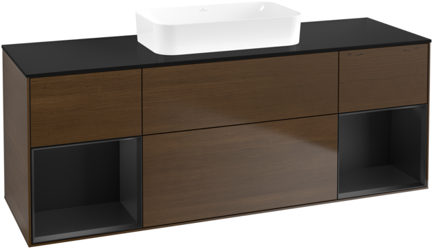 Тумба под раковину Villeroy & Boch Finion 160х50,1 см с подсветкой МДФ шпон грецкого ореха/стекло черное матовое F742PDGN